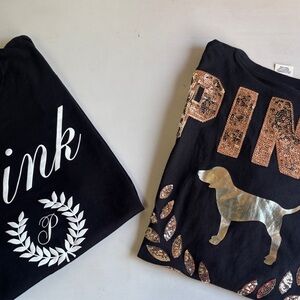 PINK Victoria's Secret Black Tee Bundle with Gold Accents